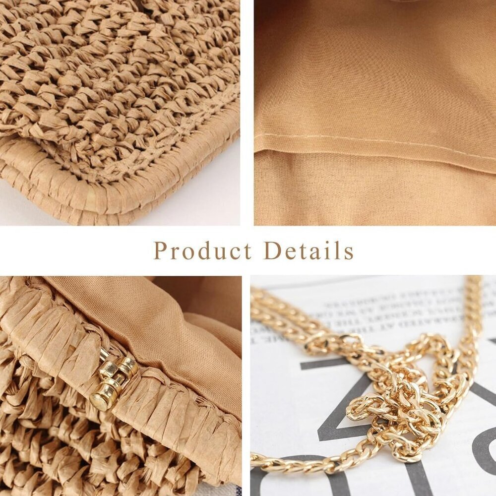Women Straw Purse Beach Bag Woven Clutch Crossbody Shoulder Spring Handbag - Picture 4 of 6